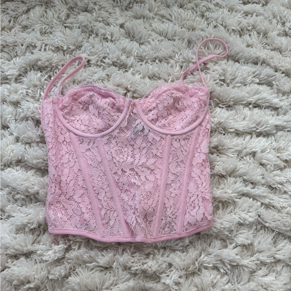White Fox Pink Lace Bustier Top